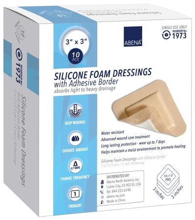 Abena North America Abena Silicone Foam Dressing 3 X 3 Inch Square Silicone Adhesive with Border Sterile - 1973