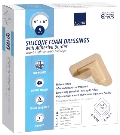 Abena North America Abena Silicone Foam Dressing 6 X 6 Inch Square Silicone Adhesive with Border Sterile - 1975