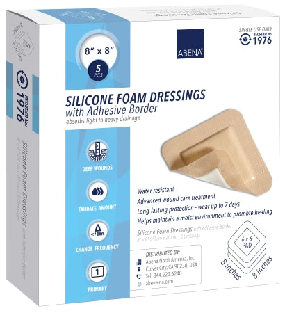Abena North America Abena Silicone Foam Dressing 8 X 8 Inch Square Silicone Adhesive with Border Sterile - 1976