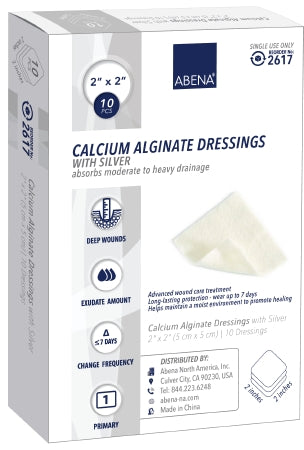 Abena North America Abena Calcium Alginate Dressing with Silver 2 X 2 Inch Square Sterile - 2617