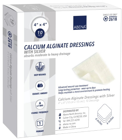 Abena North America Abena Calcium Alginate Dressing with Silver 4 X 4 Inch Square Sterile - 2618