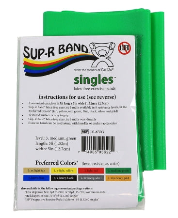 Sup-R Band - Exercise Resistance Band Green 5 Inch X 5 Foot Medium Resistance - 10-6303
