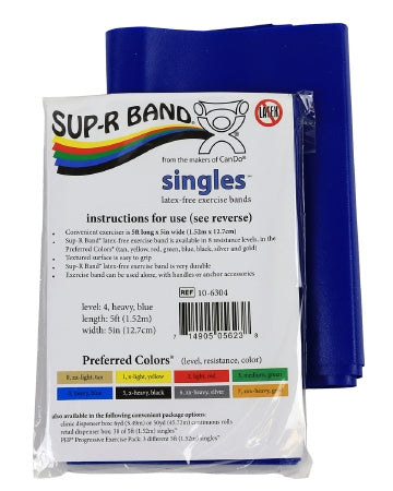 CanDo - Exercise Resistance Band Blue 5 Inch X 5 Foot Heavy Resistance - 10-6304