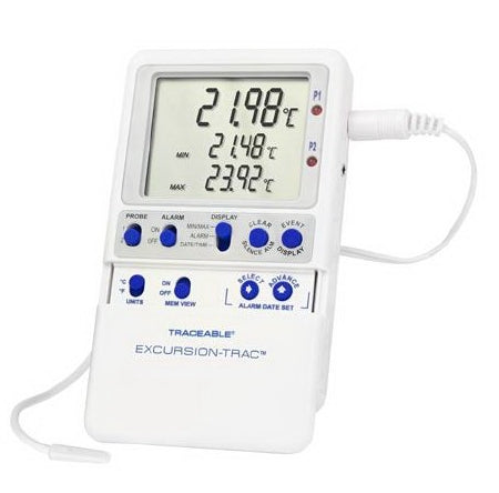 Control 3 Holdings LLC Traceable Excursion-Trac Datalogging Refrigerator / Freezer Thermometer Celsius -50° to 70°C Bullet Probe Multiple Mounting Options Battery Operated - 6432