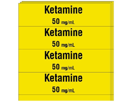 Shamrock Scientific Shamrock Pre-Printed Label Anesthesia Label Ketamine / 50 mg/mL Yellow 1/2 X 2 Inch - SA-2008-PK