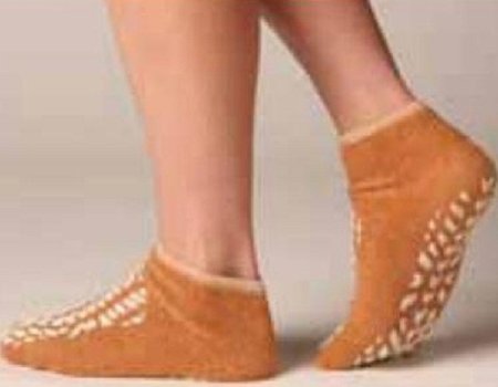 Terry Treads - Fall Management Slipper Socks Large Beige Ankle High - 46012-LAR
