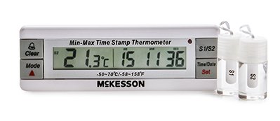 McKesson McKesson Refrigerator / Freezer Thermometer Fahrenheit / Celsius -58° to +158°F (-50° to +70°C) Desk / Wall / Door Mount Battery Operated - CK821RFV