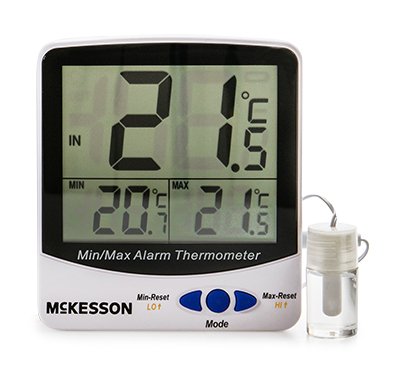 McKesson McKesson Refrigerator / Freezer Thermometer Fahrenheit / Celsius -58° to +158°F (-50° to +70°C) Internal Sensor / External Probe Desk / Wall / Door Mount Battery Operated - CK895RFV