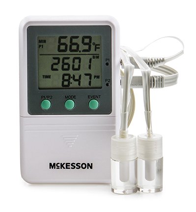 McKesson McKesson Refrigerator / Freezer Thermometer Fahrenheit / Celsius -58° to +158°F (-50° to +70°C) Desk / Wall / Door Mount Battery Operated - CK821RFV