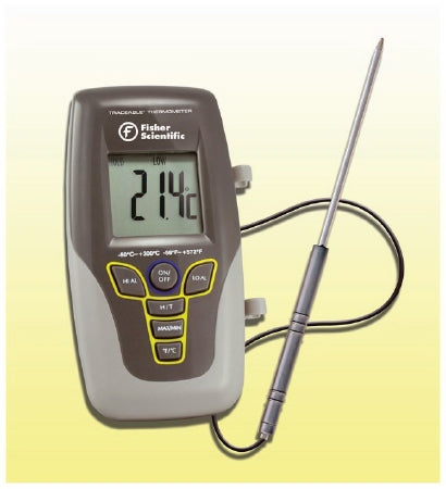 Fisher Scientific Fisherbrand Traceable Kangaroo Digital Thermometer Celsius -50° to 300°C Stainless Steel Probe Flip-out Stand Battery Operated - 1464979