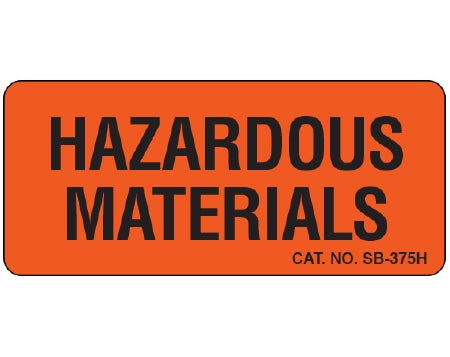 Shamrock Scientific Shamrock Pre-Printed Label Warning Label HAZARDOUS / MATERIALS Fluorescent Red 1 X 2-1/4 Inch - SB-375H