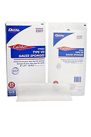 Caliber - USP Type VII Gauze Sponge Cotton 12-Ply 4 X 8 Inch Rectangle Sterile - C517