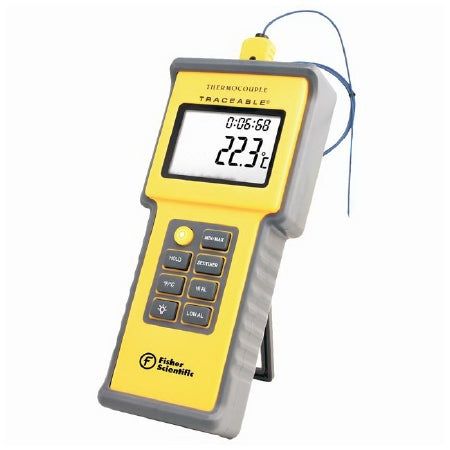 Fisher Scientific Fisherbrand Traceable Digital Total-Range Thermometer Fahrenheit / Celsius -328° to 2498° F (-200° to 1370° C) Type K Beaded Probe Flip-out Stand Battery Operated - 1507714
