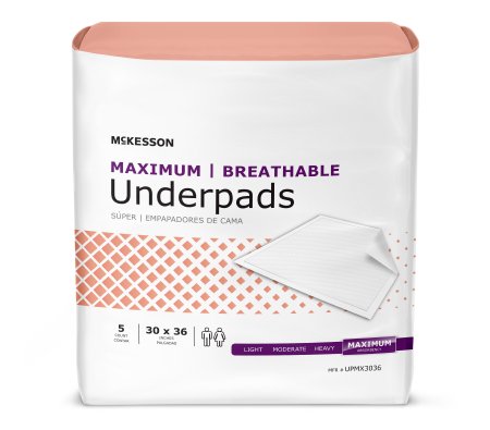 McKesson Ultimate Breathable - Underpad 30 X 36 Inch Disposable Fluff / Polymer Heavy Absorbency - UPMX3036