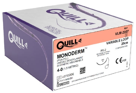 Quill Variable Loop Device, Monoderm - Suture with Needle Absorbable Uncoated Undyed Suture Barbed Monofilament Polyglycolic Acid / PCL Size 4 - 0 20 cm Suture 1-Needle 19 mm Length 3/8 Circle Reverse Cutting Needle - VLM-2007