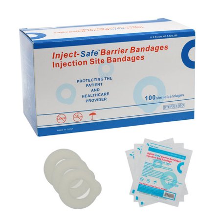 Inject-Safe - Adhesive Barrier Strip 1-3/8 Inch Diameter Film / Foam Round White Sterile - 3070