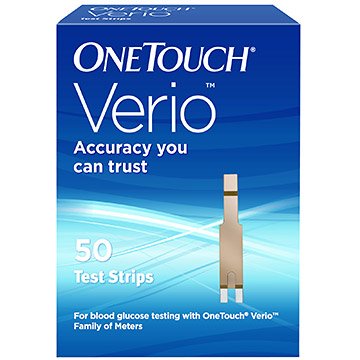 LifeScan OneTouch Verio Blood Glucose Test Strip FAD-GDH (Flavin Adenine Denucleotide Dependent Glucose Dehydrogenase) Test Strip Enzyme, 50 Test Strips per Box - 53885027150