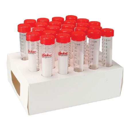 Globe Scientific Diamond Max Centrifuge Tube Conical Bottom Plain 15 mL Red Screw Cap Polypropylene Tube - 6296