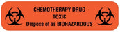United Ad Label Pre-Printed Label Warning Label CHEMOTHERAPY DRUG / TOXIC / Dispose of as BIOHAZARDOUS Fluorescent Red 1/2 X 2 Inch - ULFP271