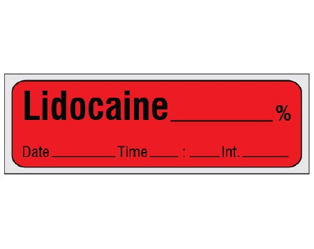 Shamrock Scientific Shamrock Pre-Printed Label Anesthesia Label LIDOCAINE _____ % / Date _____ Time _____ Int. _____ Red 1/2 X 500 Inch - SA-36-DTI-PRE