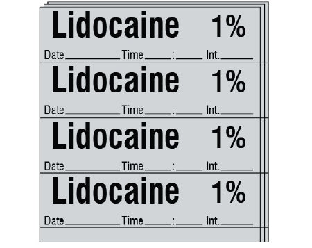 Shamrock Scientific Shamrock Pre-Printed Label Anesthesia Label Lidocaine 1% / Date _____ Time _____:_____ Int. _____ Gray 1/2 X 2 Inch - SA-3003-DTI-PK