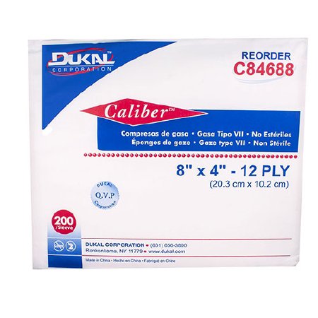Caliber - USP Type VII Gauze Sponge Cotton 12-Ply 4 X 8 Inch Rectangle NonSterile - C84688