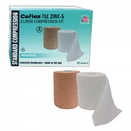 Andover Coated Products CoFlex TLC Zinc 2 Layer Compression Bandage System 4 Inch X 6 Yard / 4 Inch X 7 Yard 35 to 40 mmHg Self-adherent / Pull On Closure Tan / White NonSterile - 8840UBZ-SC