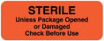 United Ad Label UAL Pre-Printed Label Anesthesia Label STERILE / Unless Package Opened or Damaged / Check Before Use Fluorescent Red 7/8 X 2-1/4 Inch - ULCS707