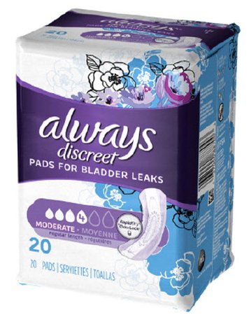 The Palm Tree Group Always Discreet Bladder Control Pad Moderate Absorbency RapidDry One Size Fits Most Female Disposable - 3700088700