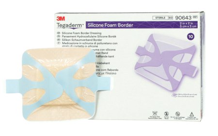 3M Silicone Foam Dressing  Tegaderm 2 X 2 Inch Square Silicone Adhesive With Border Sterile - 90643