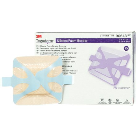 3M Tegaderm - Silicone Foam Dressing 2 X 2 Inch Square Silicone Adhesive with Border Sterile - 90643