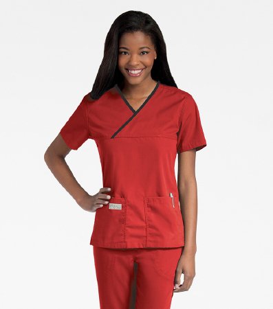 Urbane Performance - Scrub Shirt Small True Red / Black 2 Pockets Short Sleeve Female - 9534TRBKPS