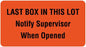 UAL - Pre-Printed Label Warning Label Fluorescent Red Paper Last Bix Ub This Lot Black Quality Control Label 1-5/8 X 3 Inch - ULLR312