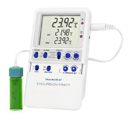 Control 3 Holdings LLC Traceable Excursion-Trac Datalogging Refrigerator / Freezer Thermometer Fahrenheit / Celsius -58° to 158°F (-50° to 70°C) Bottle Probe Multiple Mounting Options Battery Operated - 6437