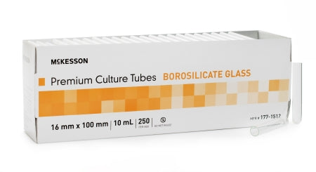 McKesson McKesson Culture Tube Round Bottom Plain 16 X 100 mm 10 mL Without Color Coding Without Closure Glass Tube - 177-1512
