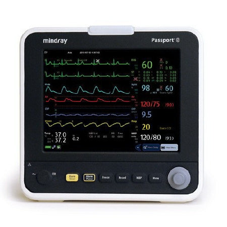 Mindray USA Passport 8 Patient Monitor 3 or 5-Lead ECG, Nellcor OxiMax SpO2, NIBP, Respiration, Temperature, Integrated Recorder, Arrhythmia Analysis with Atrial Fibrillation Detection and ST AC Power / Battery Operated - 6104F-PA00018
