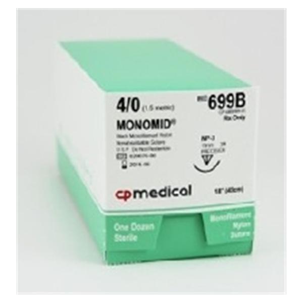 C.P. Medical Suture 4-0 Nylon Np-3 Monomid Black 18" Monofilament 12/Bx - 699B