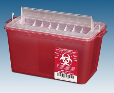 Plasti-Products CONTAINER, BIOHAZ SHARPS NDL/SYR HORIZONTAL RED 5QT (25/CS) - 145004