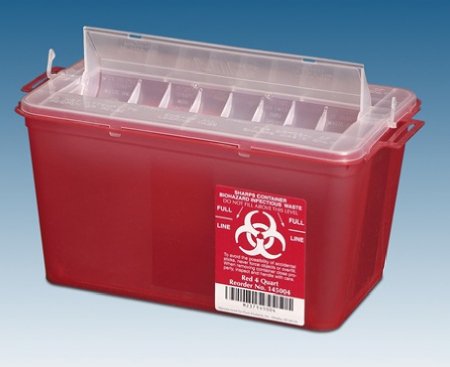 OakRidge - Sharps Container 7-1/4 H X 11-3/4 W X 6-3/4 D Inch 1 Gallon Translucent Red Base / Translucent Lid Horizontal Entry Rotating Lid - 145004