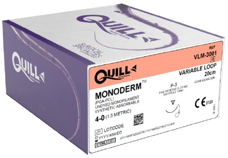 Quill Variable Loop Device, Monoderm - Suture with Needle Absorbable Uncoated Undyed Suture Barbed Monofilament Polyglycolic Acid / PCL Size 4 - 0 20 cm Suture 1-Needle 13 mm Length 3/8 Circle Reverse Cutting Needle - VLM-3001