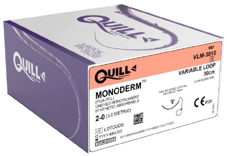Quill Variable Loop Device, Monoderm - Suture with Needle Absorbable Uncoated Undyed Suture Barbed Monofilament Polyglycolic Acid / PCL Size 2 - 0 30 cm Suture 1-Needle 19 mm Length 3/8 Circle Reverse Cutting Needle - VLM-3010