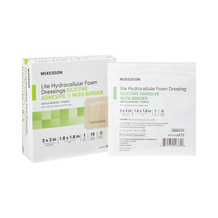 McKesson Lite - Thin Silicone Foam Dressing 3 X 3 Inch Square Silicone Gel Adhesive with Border Sterile - 4872