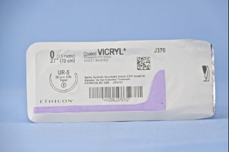 J & J Healthcare Systems Coated Vicryl Suture with Needle Absorbable Coated Violet Suture Braided Polyglactin 910 Size 0 27 Inch Suture 1-Needle 36.4 mm Length 5/8 Circle Taper Point Needle - J376H
