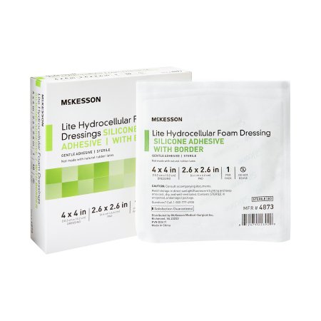 McKesson Lite - Thin Silicone Foam Dressing 4 X 4 Inch Square Silicone Gel Adhesive with Border Sterile - 4873