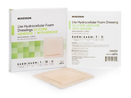 McKesson McKesson Lite Thin Silicone Foam Dressing 6 X 6 Inch Square Silicone Gel Adhesive with Border Sterile - 4874