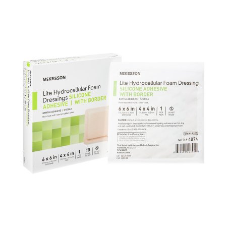 McKesson Lite - Thin Silicone Foam Dressing 6 X 6 Inch Square Silicone Gel Adhesive with Border Sterile - 4874
