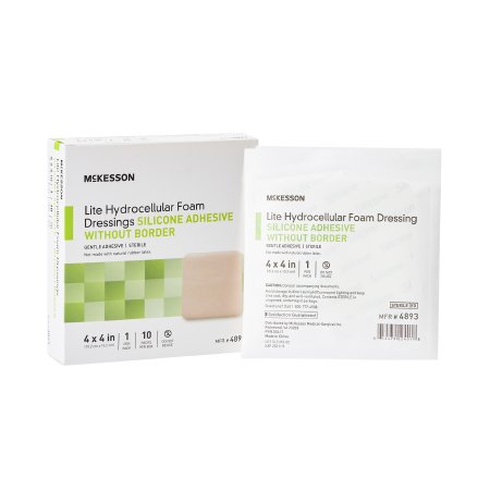 McKesson Lite - Thin Silicone Foam Dressing 4 X 4 Inch Square Silicone Gel Adhesive without Border Sterile - 4893