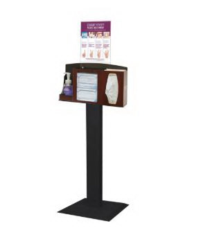 Signature Series - Hygiene Dispensing Station Floor Stand Cherry / Black / Clear 18 X 18 X 58.36 Inch, 3 Compartment ABS Plastic / Powder-Coated Steel / PETG Plastic - BD111-0033