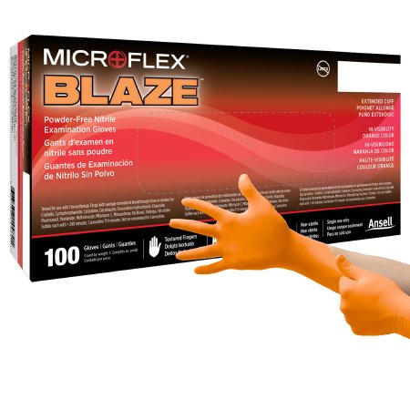 MICROFLEX Blaze - Exam Glove Small NonSterile Nitrile Standard Cuff Length Textured Fingertips Orange Not Chemo Approved - N481