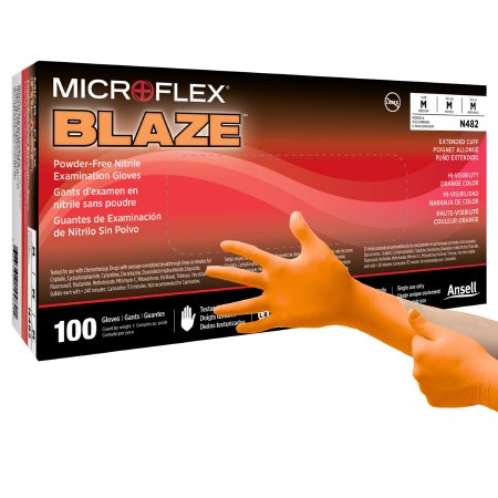 MICROFLEX Blaze - Exam Glove Medium NonSterile Nitrile Standard Cuff Length Textured Fingertips Orange Not Chemo Approved - N482